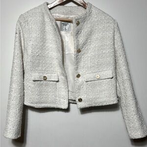 Abercrombie & Fitch Tweed Blazer Jacket Women’s Medium White And Gold Button